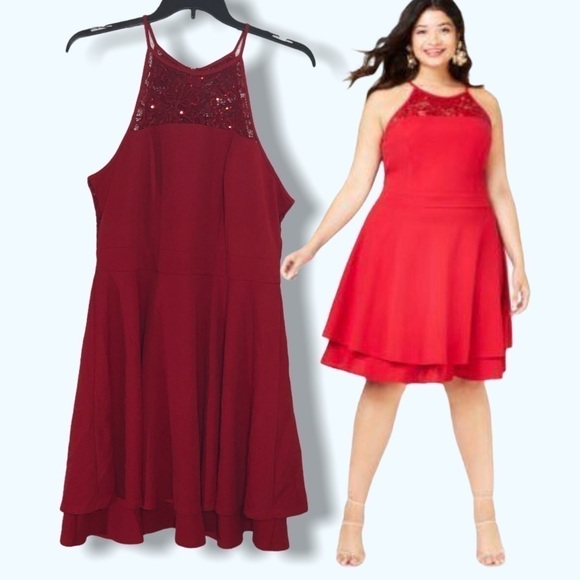 NWT Emerald Sundae Red Lace Mini Dress Sz 1X - Picture 1 of 5